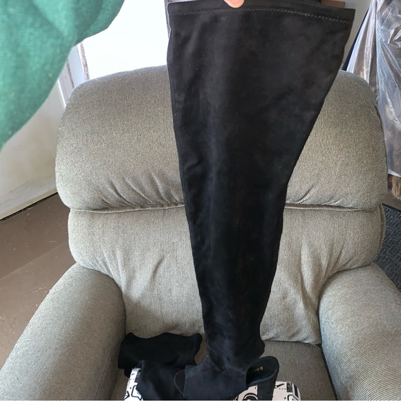 Women’s 8 BAMBOO LIMELIGHTS Black Faux Suede High Over the Knee Sandal Boots NEW - Picture 6 of 12